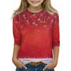 Christmas Day Print Tops For Youth Girls 4-11 Years Round Neck 3/4 Sleeves T-Shirts Trendy Tops Outfit Tees