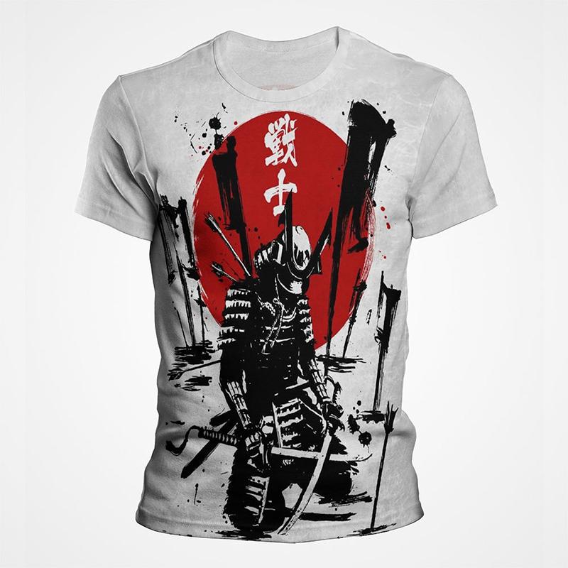 Vintage Samurai Ink Wash Graphic T Shirts For Men Women 3d Printing Short Sleeve Mens Tee Top Streetwear T shirt Tee