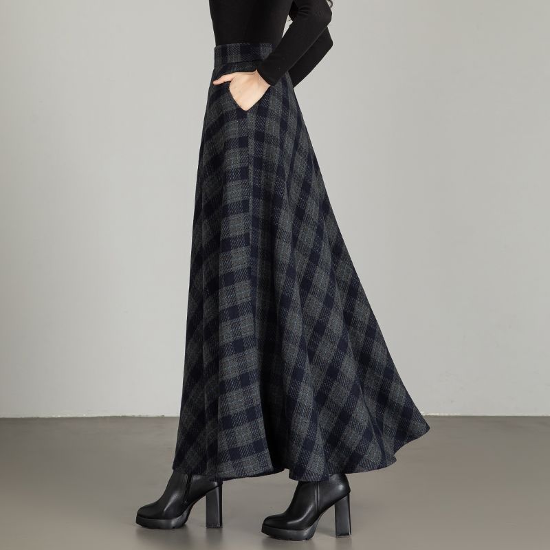 Otoño e InviernoNovedadfalda EleganteLargaCintura Altaforma AfaldaDobladillo AmplioFalda Larga para Mujer Heattech