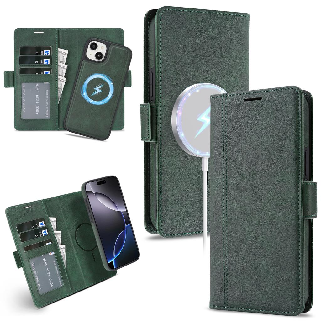 For iPhone 15 Case Detachable 2 in 1 Leather Wallet Phone Cover Compatible with MagSafe