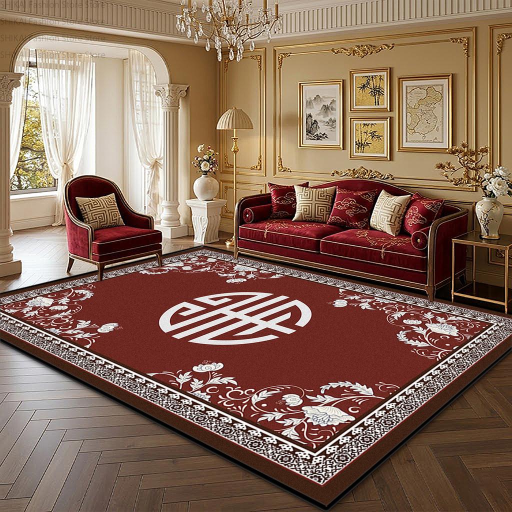 New Chinese Style Red Large Area Living Room Rug Home Decoration Luxury Easy Clean Soft Carpet Non-slip Short Velvet Floor Mats