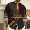 Men's 3D Printed Geometric Color-Blocked Long-Sleeved Shirt, Stylish Casual Slim-Fit Shirt, Outdoor Street Style Men's Top