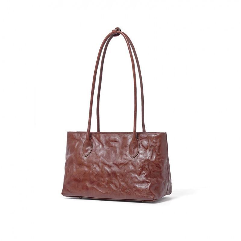 Women's Handbag Large Capacity Genuine Leather Tote Bag Retro Shoulder Tree Cream Vegetable Tanned Cowhide