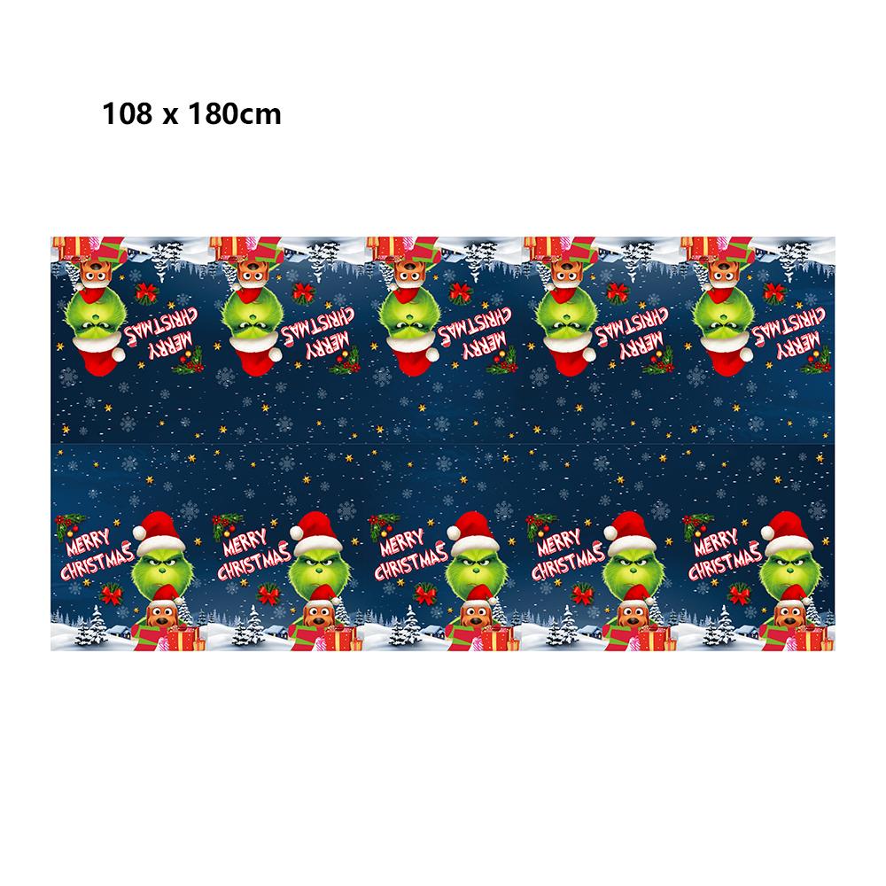 51PCS Christmas Grinch Tableware Include Paper Plates Cups Napkins Tablecover