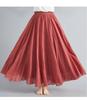2024 Japan & Korea Loose Cotton-Linen Elastic Waist Midi Skirt – Solid Color A-line Swing Skirt