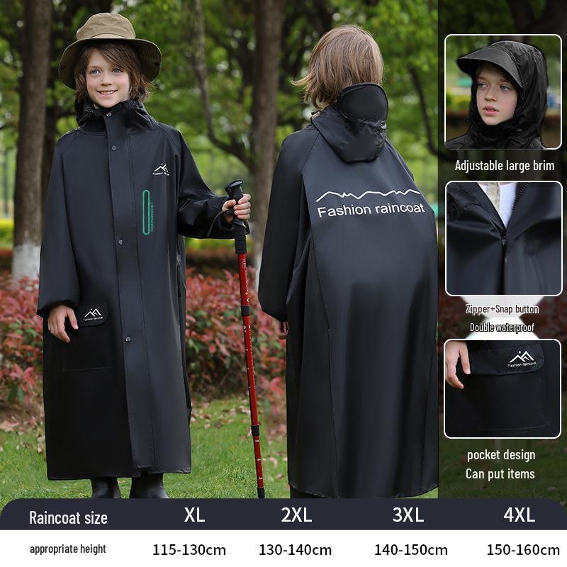 Kinder Unisex Langer Dicker Wasserdichter Poncho für Schule und Radfahren