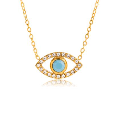Youthway Lucky Zircon Blue Turquoise Evil Eye Pendant Necklace For Women  Gold Plated Stainless Steel Necklace Christmas Gift
