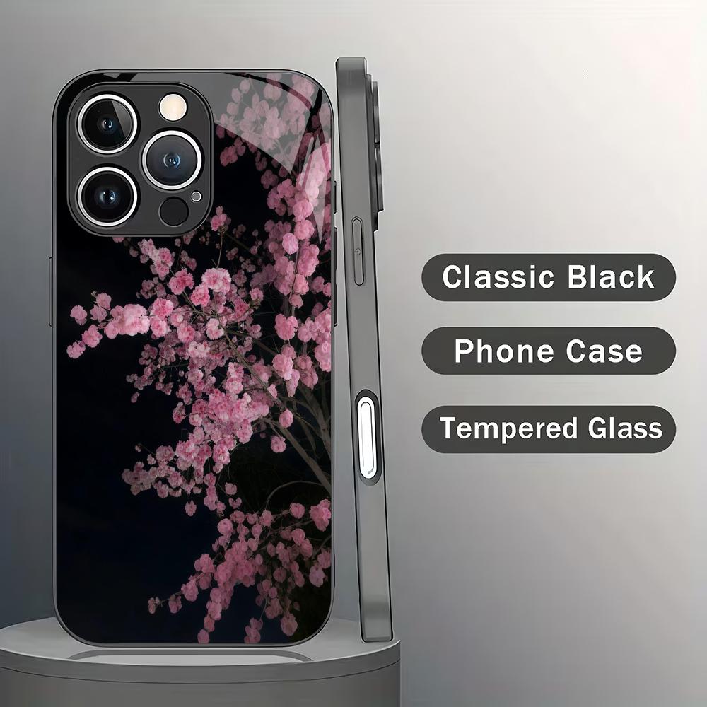 

Закаленное стекло для телефона с рисунком цветущей вишни, подходит для iPhone 17 16 15 14 13 12 11 Pro/Max/Plus, противоударная задняя крышка iPhone 16
