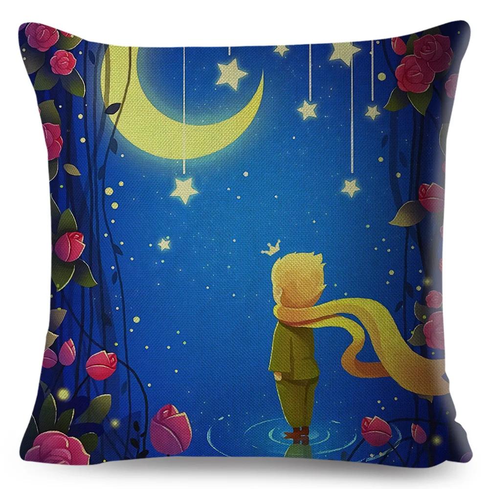 Little Prince Pillow Case Decor Cartoon France Anime Print Cushion Cover for Sofa Home Children Room Linen Throw Pillowcase