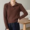 Navava Women Lovely Cable Collar Crop Long Sleeve KniT T Nk2788