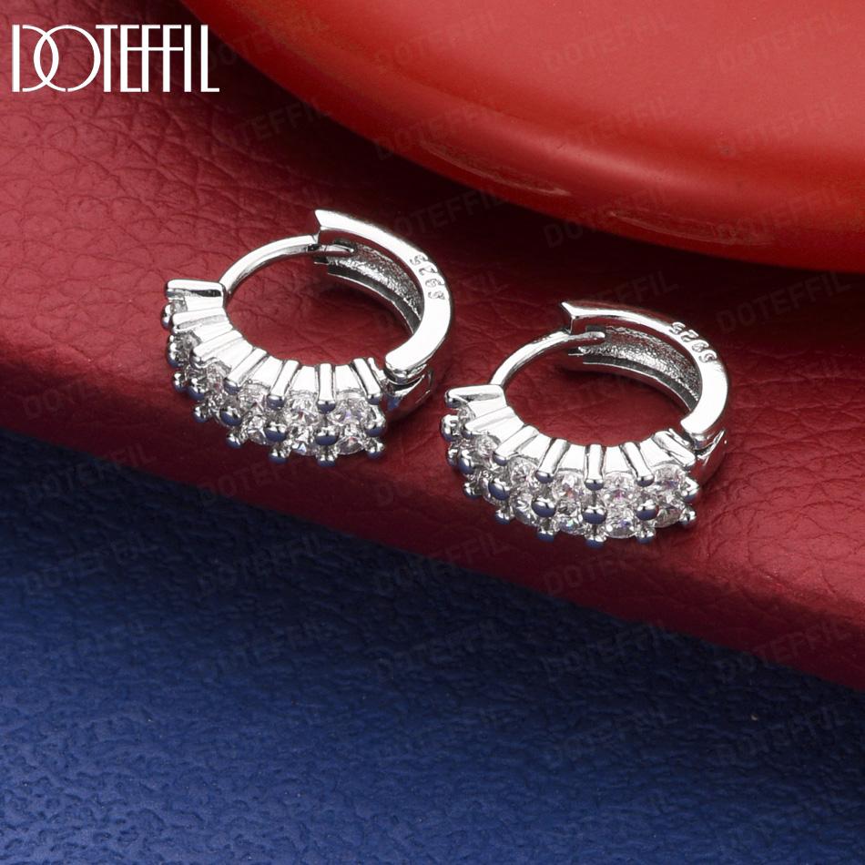 925 Sterling Silver Scalloped AAA Zircon Half Hoop Earrings - Beautiful Wedding Jewelry