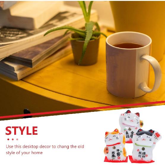 Wakauto 3 Pcs 1" Lucky Cat Statue Japanese Maneki Neko Waving Cats Ceramic Figurines Feng Shui Miniature Animal Statue Decoration for Shop, Home, Car