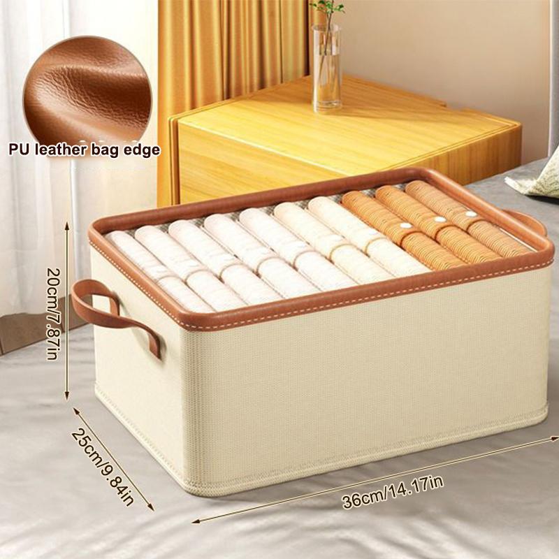 Clothing Storage Bins For Closet With Pu Handles Foldable Drawer Clothes Organizer For Organizing Wardrobe