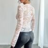 Spring and Summer Ladies Solid Color Sexy Lace Slim V-neck Long-sleeved T-shirt Tops Women Versatile Closet Essential Fashion Items Shirt