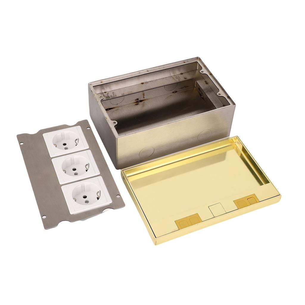 A Used Flat Socket Kit with 3 Two Plug Holes, 16a 4kW Golden Cover Water   Base Floor Container Wide Application for   Hotel