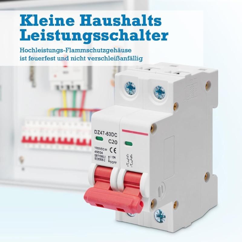 2P Direct Current 1000V DIN Rail Mount Electrical Device with 6kA Capacity Short Circuit Defense for Home Safety