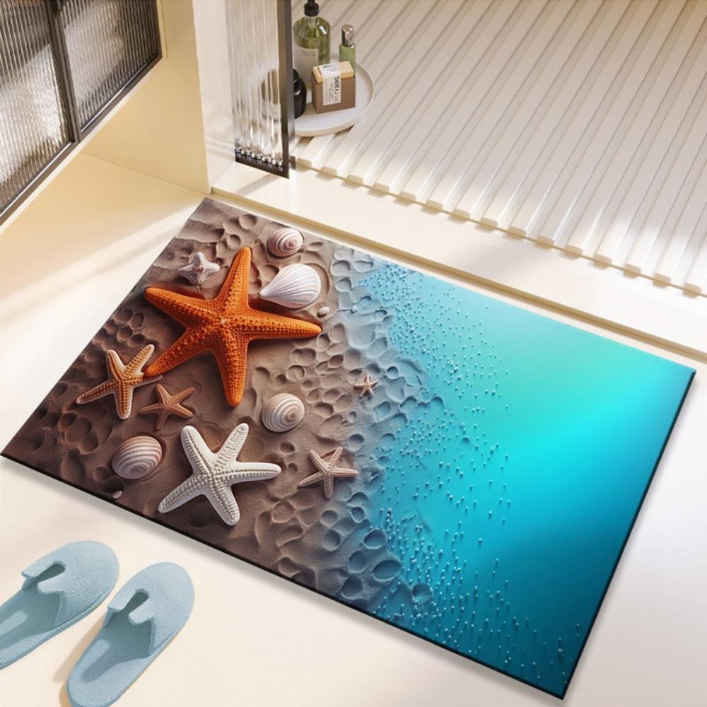 Coastal Seashell Starfish Print Doormat Non-slip Floor Rug for Living Room Bedroom Kitchen Indoor Entrance Decor