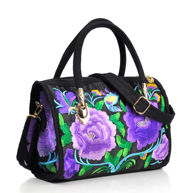 Ethnic Embroidered Drum-Shape Tote & Crossbody Canvas Bag