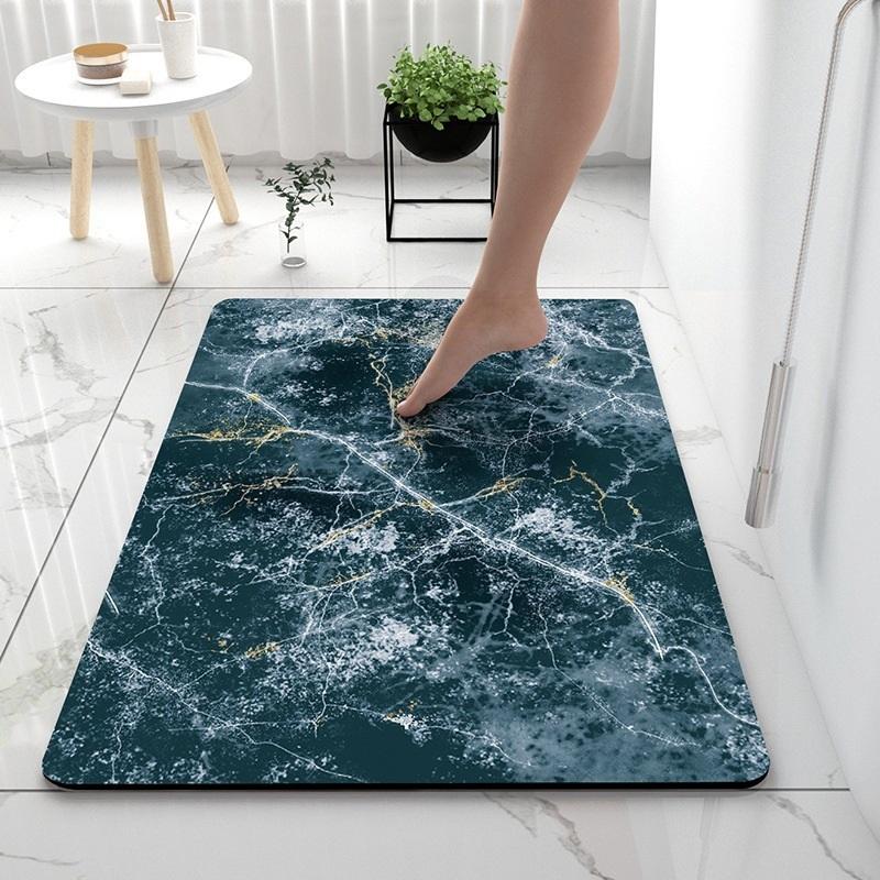 Nordic Marble Diatomite Bath Mat Quick‑Dry Absorbent Non‑Slip Rubber Back Floor Rug for Bathroom Shower Entrance Kitchen Home Decor