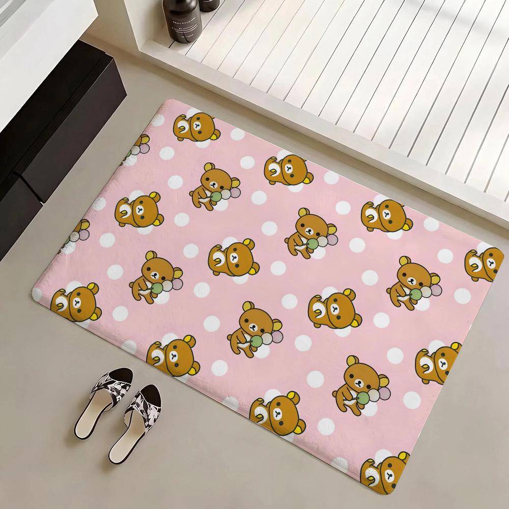 Floor Mat Eco Flannel Doormat Non-Slip Odorless Indoor Soft Short Plush Floor Rug R-Rilakkuma Anime