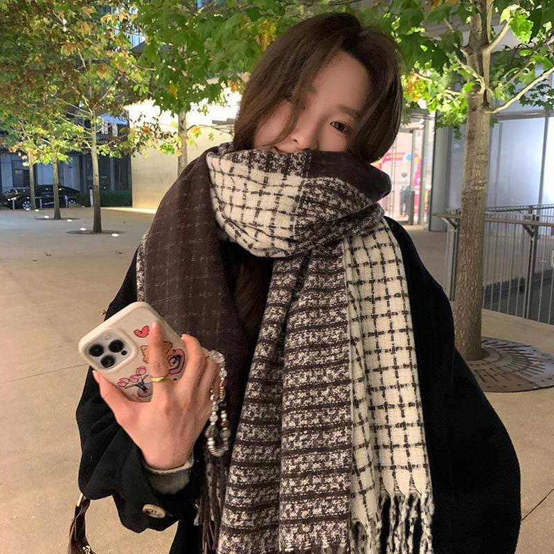 Maillard Coffee Scarf High-end Plaid Scarf Shawl Dual-purpose Winter Warm Versatile Scarf