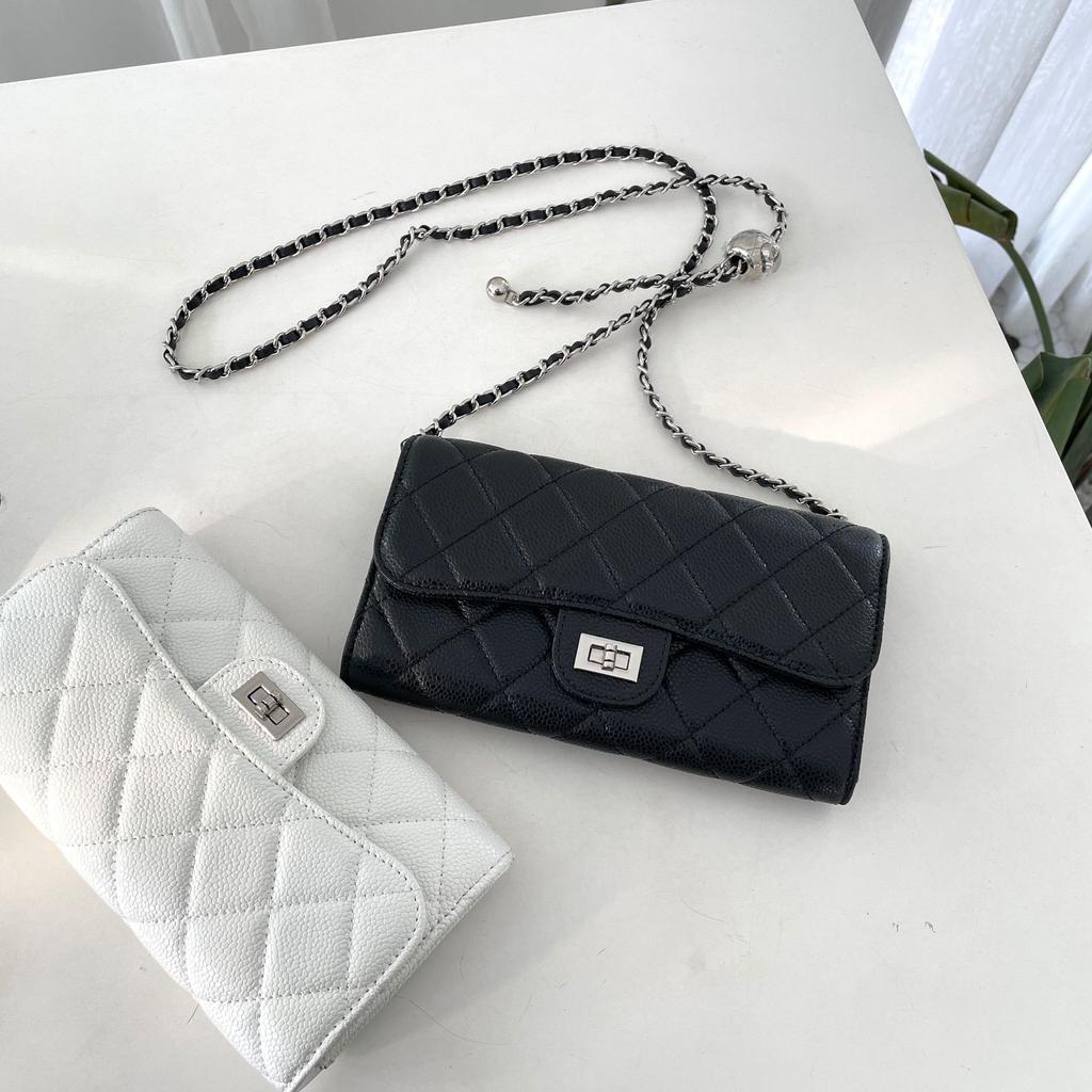 Xiaoxiangfeng Versatile Mini Square Bag Caviar Premium Black Mobile Phone Bag One Shoulder Crossbody Rhombus Chain Bag