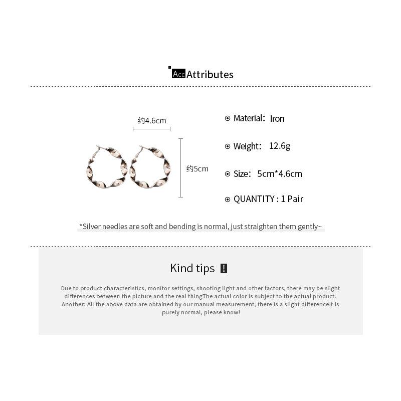 Silver needle exaggerated metal spiral round hoop earrings studs - high-end women's earrings