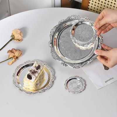 Retro Luxury Silver Plated Plates Cake Dessert Tray High Tea Snack Fruit Dish Jewelry Storage Tabletop Decor Home Hotel Supplies