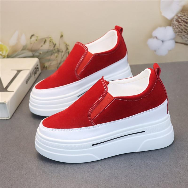 

Туфлі-сліпони на масивних підборах для жінок, підйом 8 см, зручні білі кеди з парусини – підходять для низького зросту та великих розмірів 39 червоний