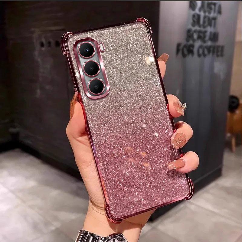 Luksusowe etui z błyszczącym platingiem i przezroczyste dla INFINIX HOT 70 60 50 40 Pro Plus 60I 50I 40I 4G 5G Czterokątna osłona ochronna odporna na wstrząsy