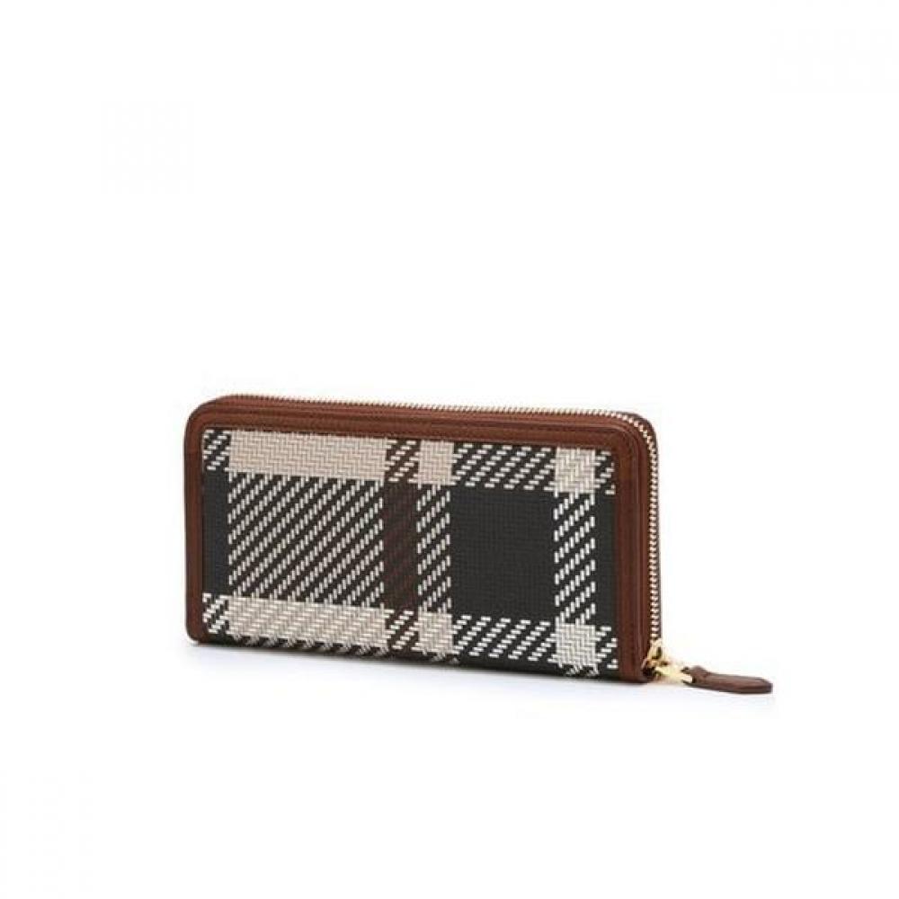 Dcwa4e210w2 [Tartan Check Mix] Brown Tartan Check Leather Color Zipper Wallet
