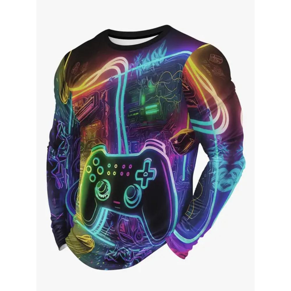 Personalized Design 3D Digital Printing Men's Street Trendy Round Neck Long Sleeved T-shirt