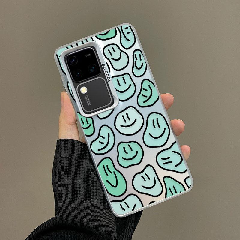 For Samsung Galaxy S21 FE S24 S23 Ultra Plus FE S25 S22 Ultra Plus Laser Phone Case Cute Cartoon Smile Face Shockproof Covers
