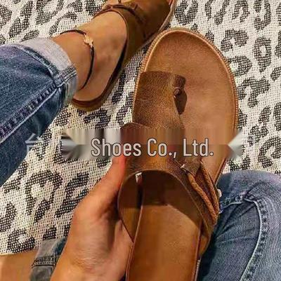 2021 New Summer Women's Large Size Leather Buckle Flip-Flops for European and American Markets