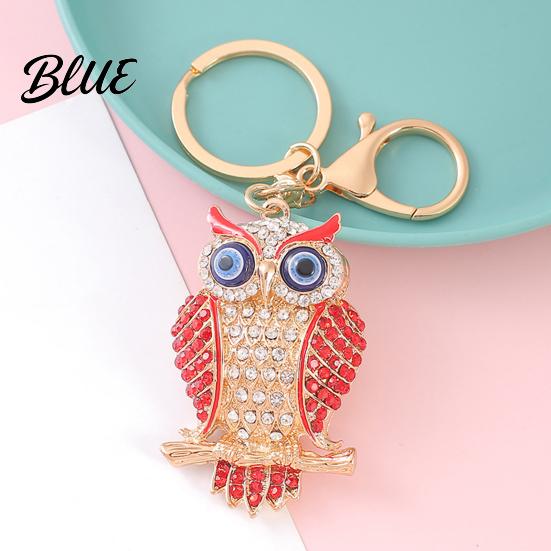 Decorative Owl Keychain Pendant 3D Cartoon Design Sparkling Rhinestones Inlaid