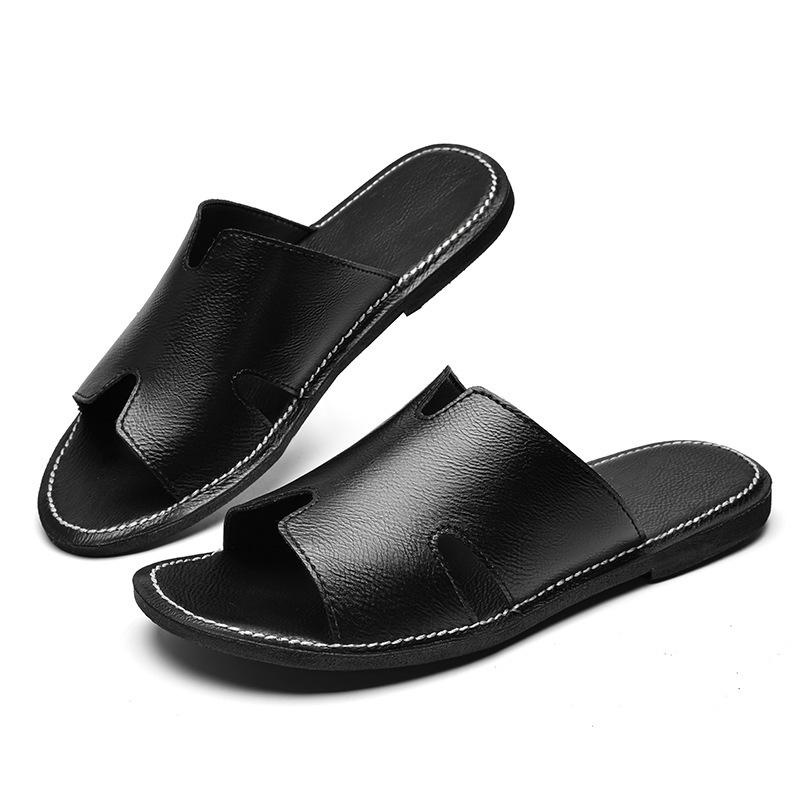 Slippers men s 2 summer new wear leather men s drag non-slip and deodorant men s slippers 38 чёрный