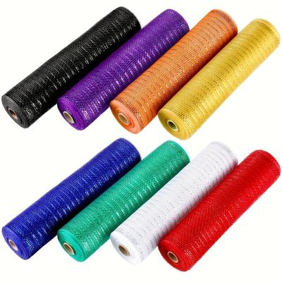 8pcs 10inch*10yards Mesh Ribbon Mesh Wreath Supplies Metallic Foil Mesh Ribbon for Wreaths Craft Home Decoration Supplies