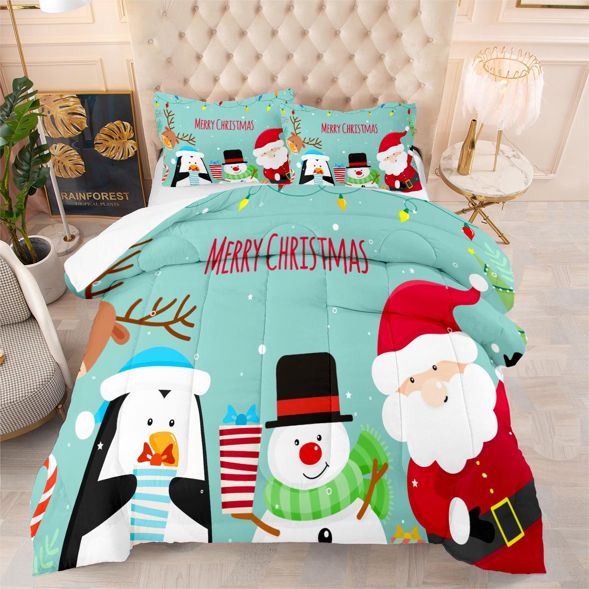 Quilt Fat Quilt 3d Digital Printing Christmas Feather Silk Cotton Quilt Cover Three-piece Set 172*218cm