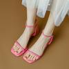 New One-word Sandals Women's Medium Heel Thick Heel Fashionable and Versatile Design Sense