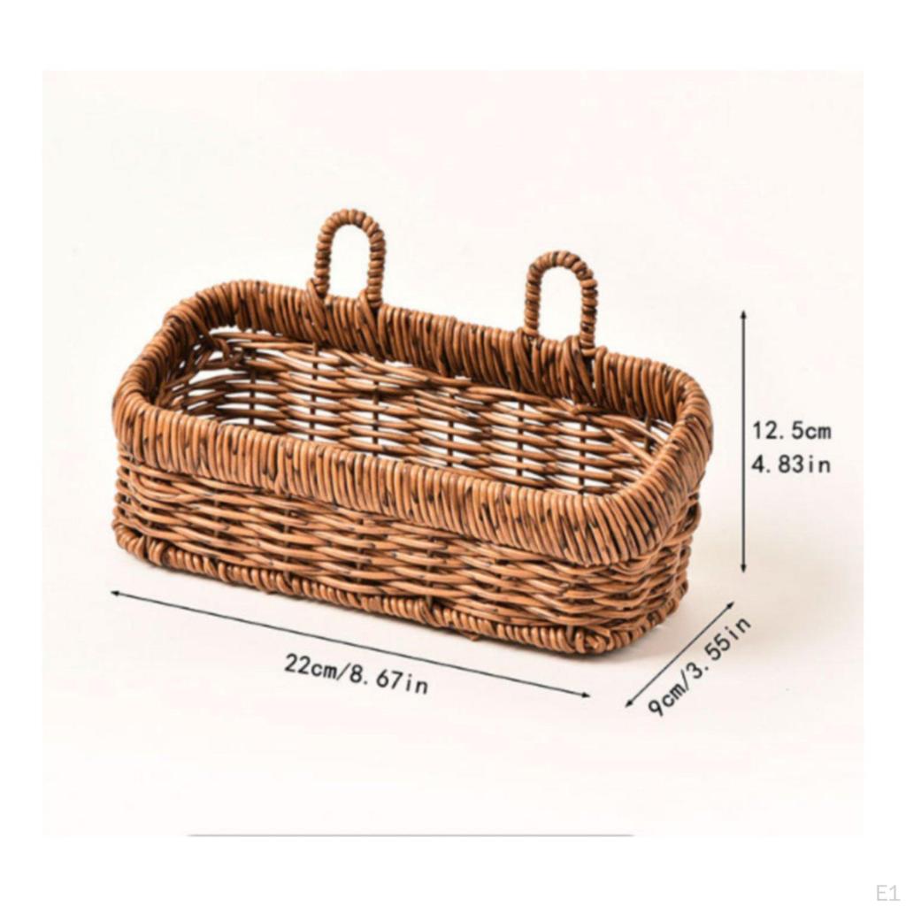 Woven Hanging Basket Nordic Design Kitchen Wall Vintage Style Storage Bin with Handles for
