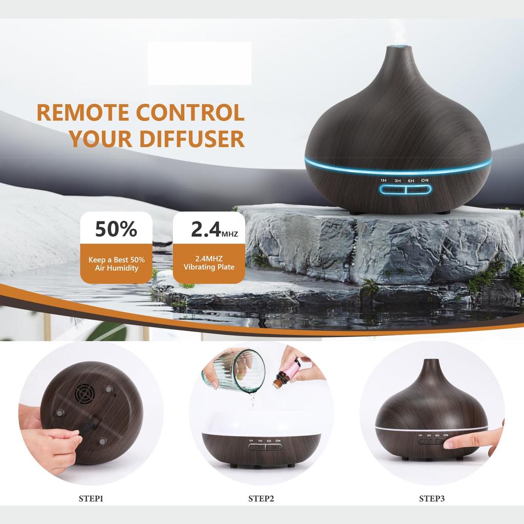 STOREVISE Plastic Aroma Diffuser 500ML Timing with Adjustable Mist Mode Diffusers for Cool Mist Essential Oil Diffuser 7-Color Changing Led Humid
