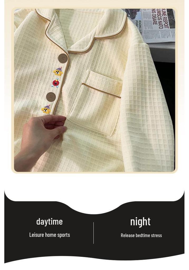 Women's Air Cotton Padded Pajamas, Long Sleeve, Autumn/Winter, Layered Thick Set, Cardigan, Korean Style, Outdoor & Homewear
