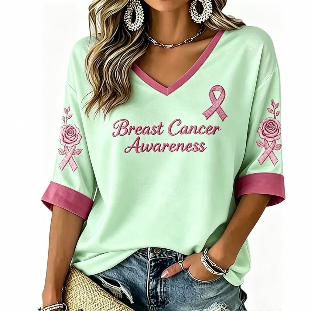 Women's V-Neck Breast Print Lightweight Blouse for Spring Summer