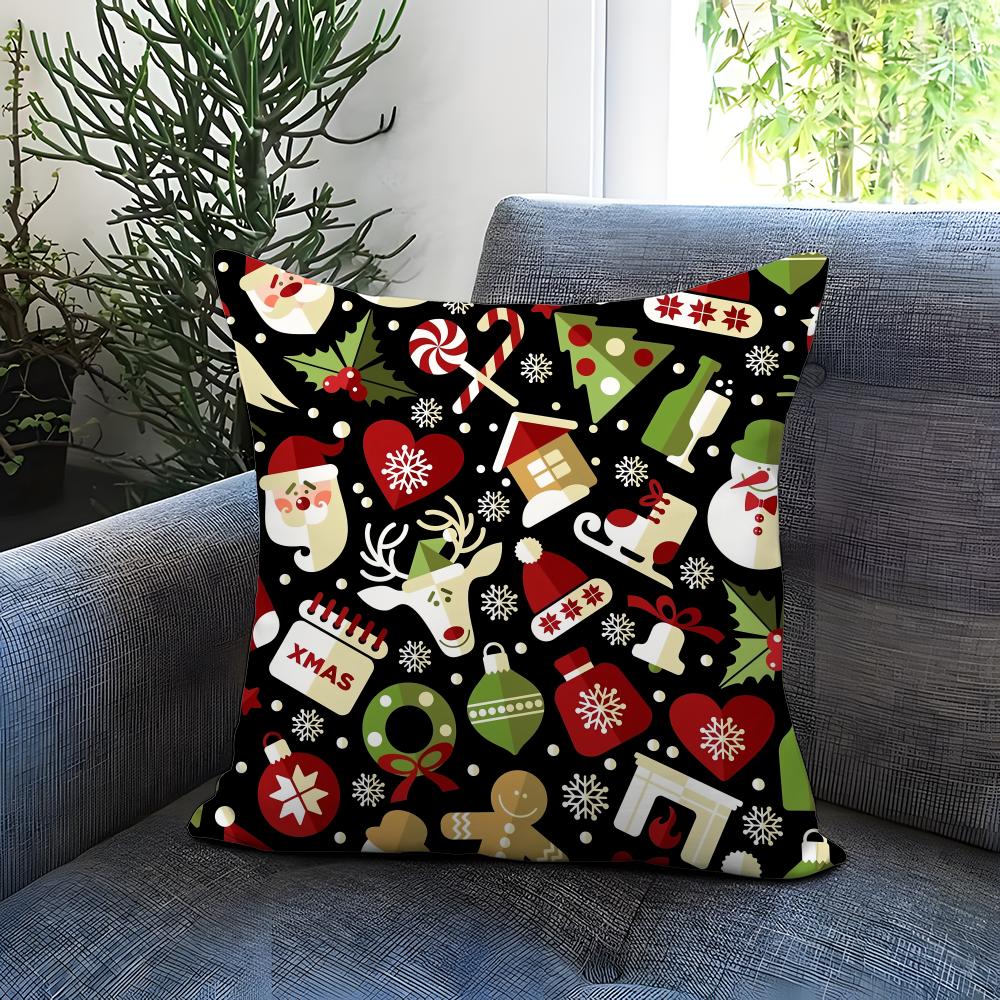 Christmas tree bells snowman Cushion Cover Comfortable Reversible Pillow Cover Ideal for Car Sofa Bedroom & Beyond