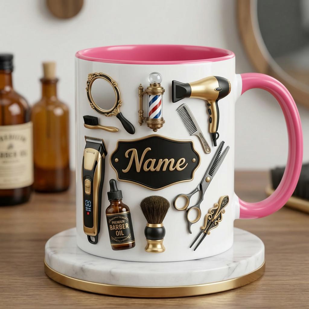 Personalizowany kubek do kawy dla fryzjera 3D, Salon piękności kubek ceramiczny z efektem 3D kubki do kawy kubki do kawy Black różowy