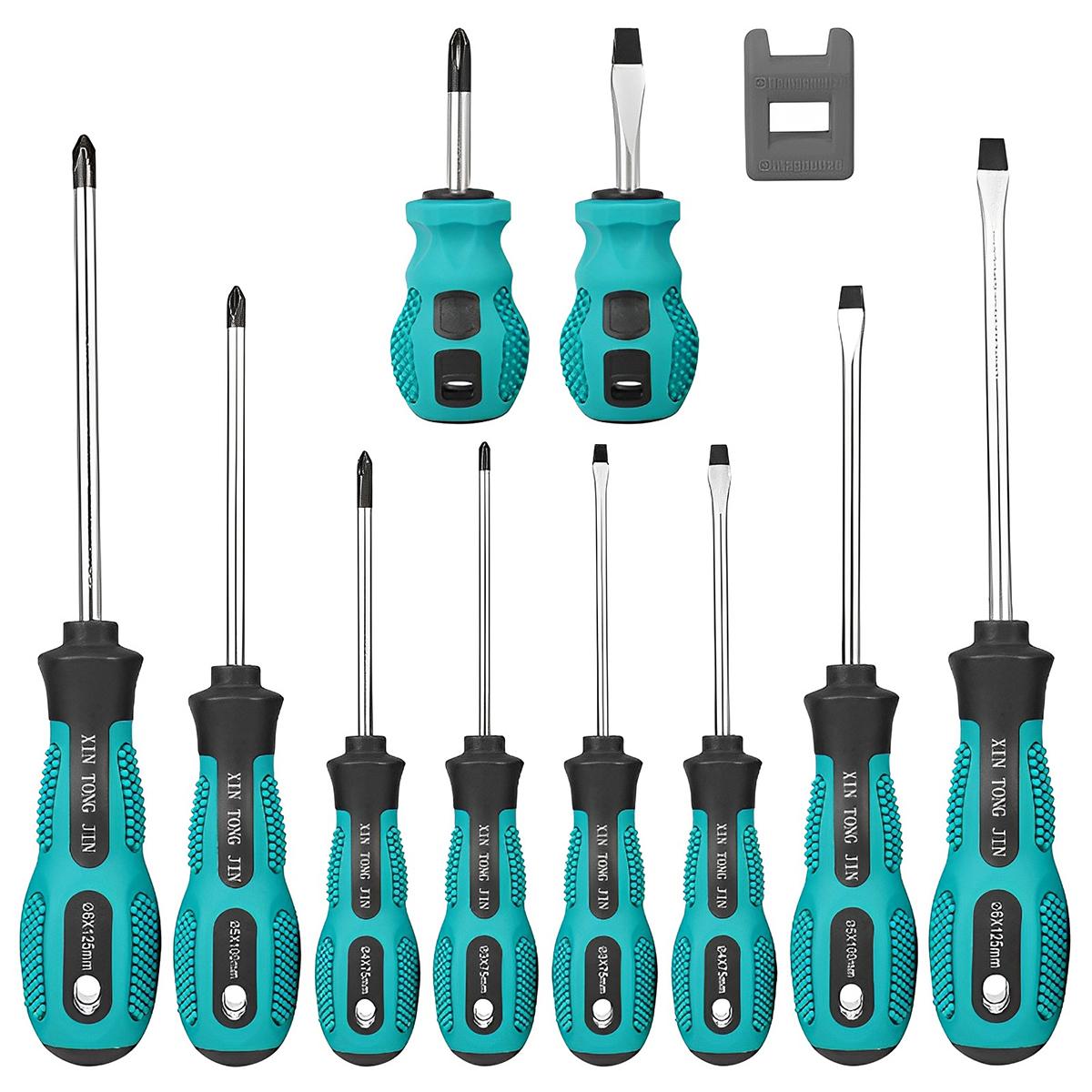 

10 sets of chrome vanadium steel magnetic manual screwdrivers ergonomic cross head screwdrivers metric flat head screwdrivers синий