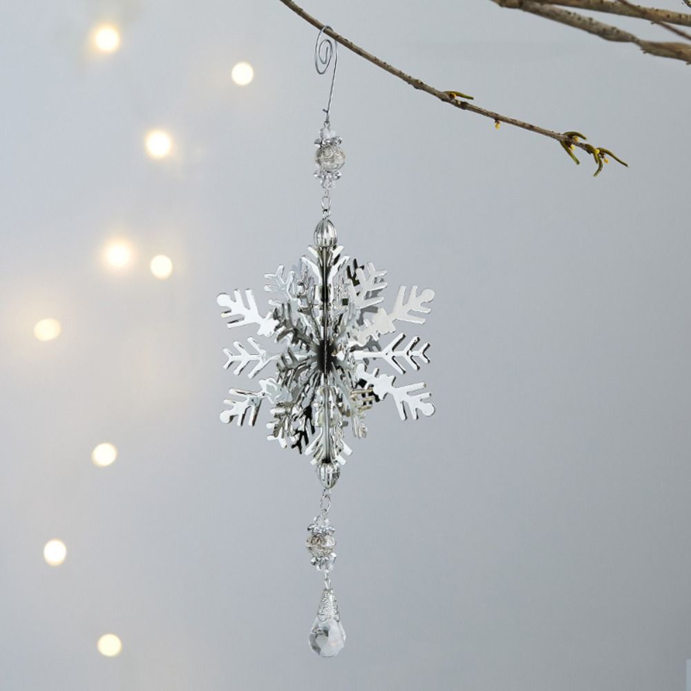 Iron 3D Christmas Snowflakes Pendant Three-dimensional Glitter Christmas Tree Hanging Ornaments Reusable Plating Gold/Silver