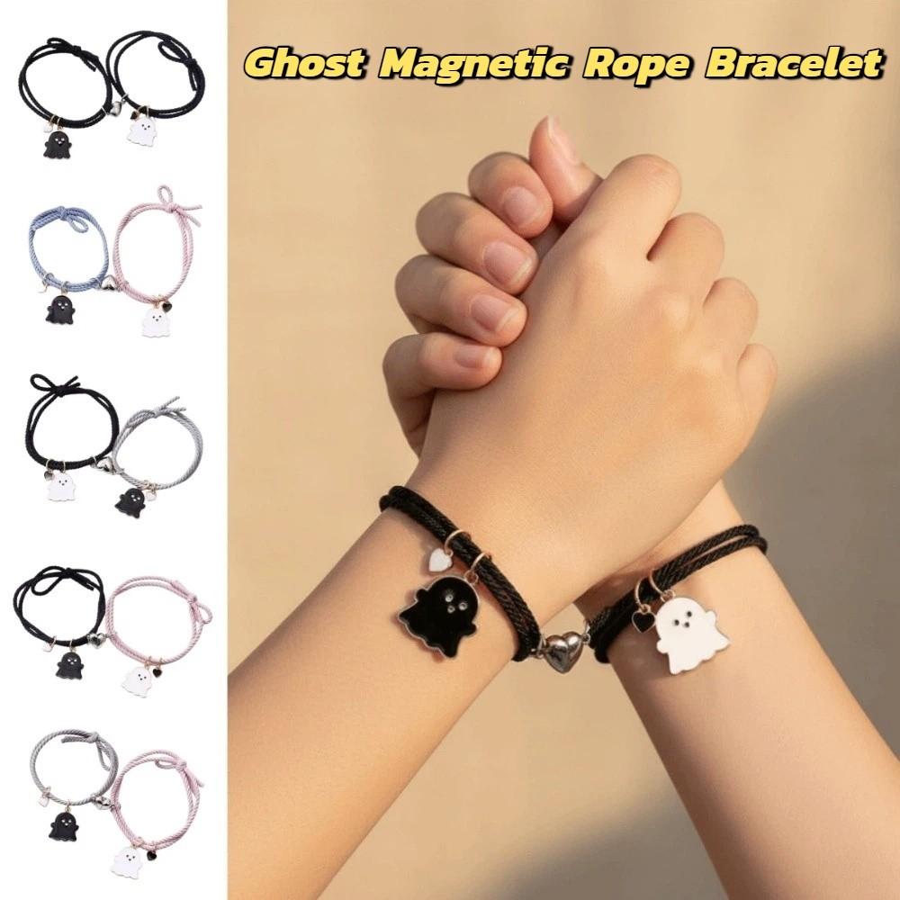 Halloween Cartoon Ghost Magnetic Rope Bracelet Love Heart Magnet DIY Beaded Rope  Gift for Friends