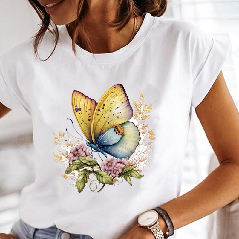 (Asian Size)  Tee Top Short Sleeve T Shirt Flower Sweet 90s Cute Women Clothing Casual Fashion Print Lady Female Graphic T-shirts