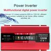 Invertor de putere pentru mașină 1200W Convertor de curent alternativ de 12V la 220V Invertor solar LCD Ondă sinusoială modificată digital